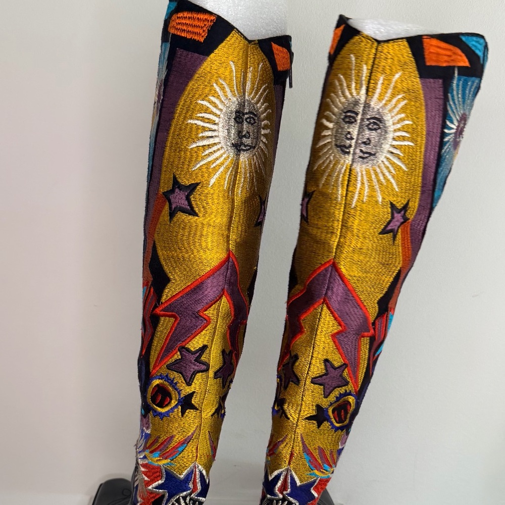 NASTY GAL Embroidered Multicolor Cosmic Tall Women's Boots - Picture 3 of 6